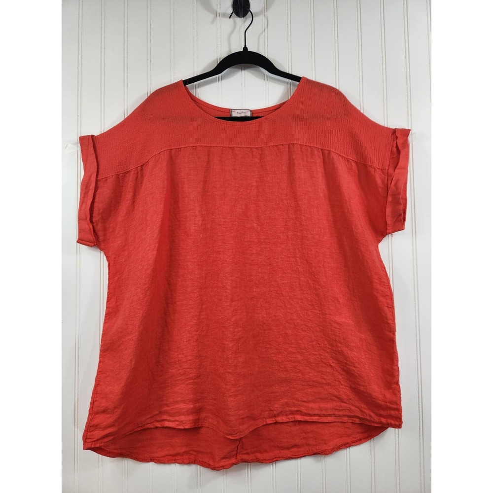 Saiph Italy 100% Linen Short Sleeve Top Red Orange Plus Size 3X Summer Beach